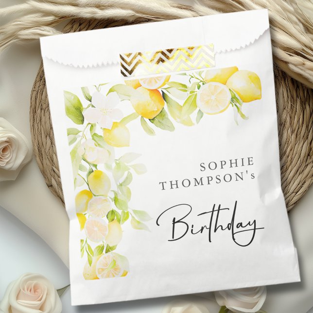 Sacolinha Rustic watercolor lemons birthday (Criador carregado)
