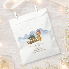 Sacolinha Rustic Winter Mountain Sleigh Bear Baby Shower 