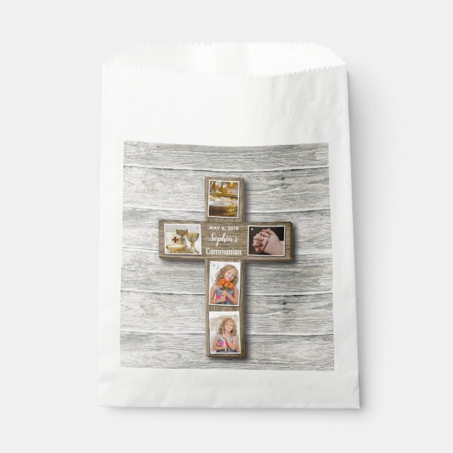 Sacolinha Rustic Wood Cross First Community Foto Favor Bag (Frente)