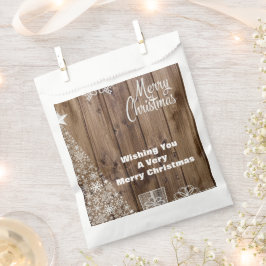 Sacolinha Rustic Wood Felry Christmas Snowflake Personalizad