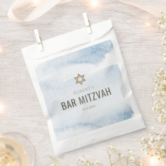 Sacolinha Saca de Bar Mitzvah Azul Empoeirado Aquarela