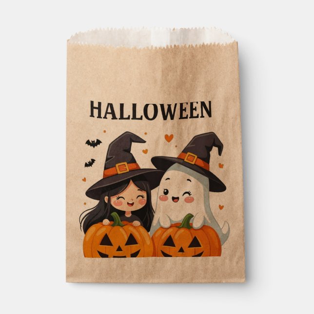 Sacolinha Saca de Favor de Halloween de Bruxa e Fantasma de  (Frente)