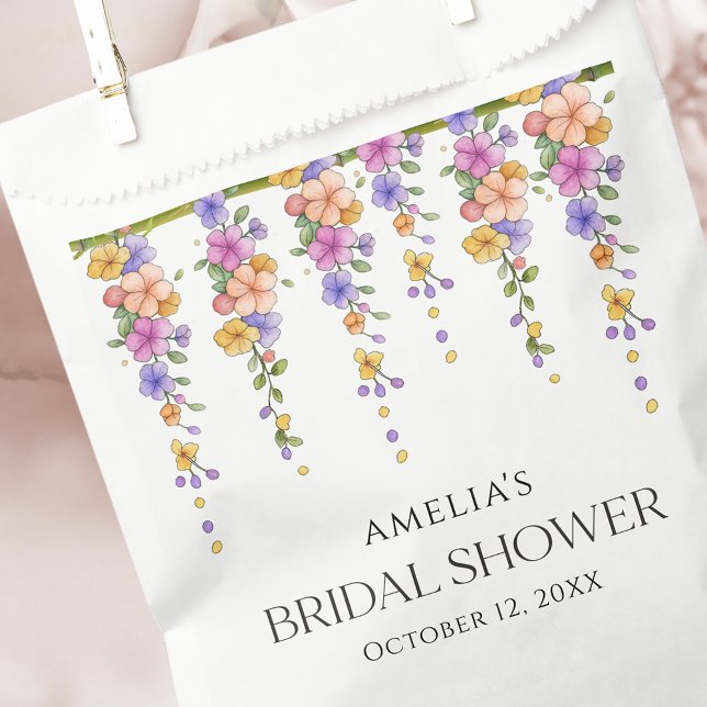 Sacolinha Sacas de Favor para Chá de Noiva com Videira Flora (Floral Vine Bridal Shower Favor Bags)