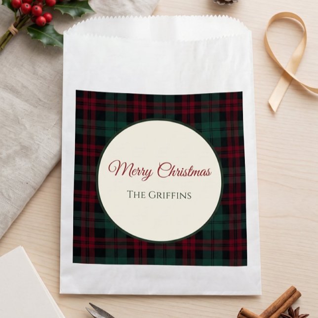 Sacolinha Saco de Favor Clássico de Xadrez de Natal (Classic Christmas Plaid Favor Bag)