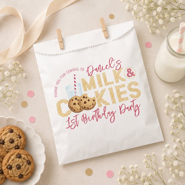 Sacolinha Saco de Favor de Aniversário de Leite & Biscoitos  (Milk and cookies party favor )