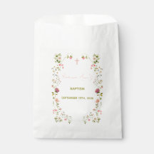 Saco de Favor de Batismo Floral Rosa Acrílico com