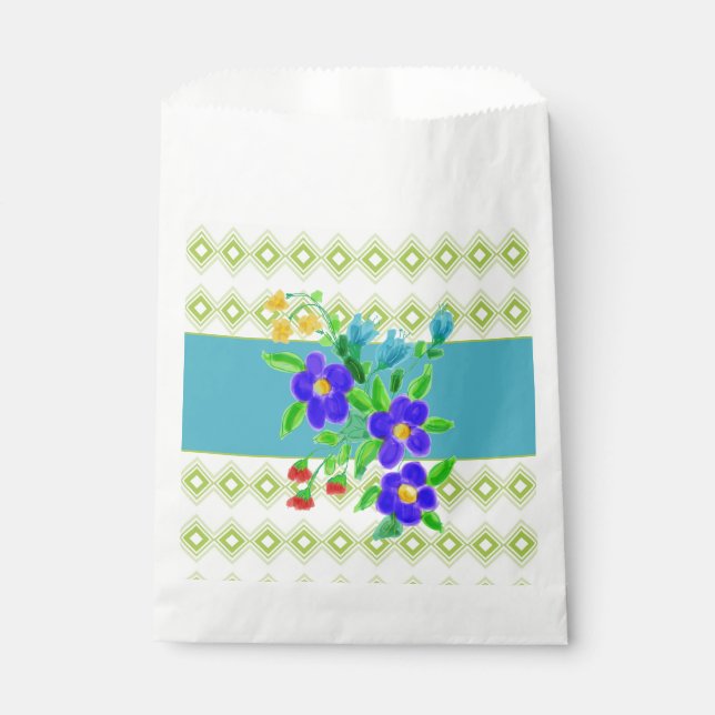 Sacolinha Saco De Favor De Biscoitos De Teal E Flor (Frente)