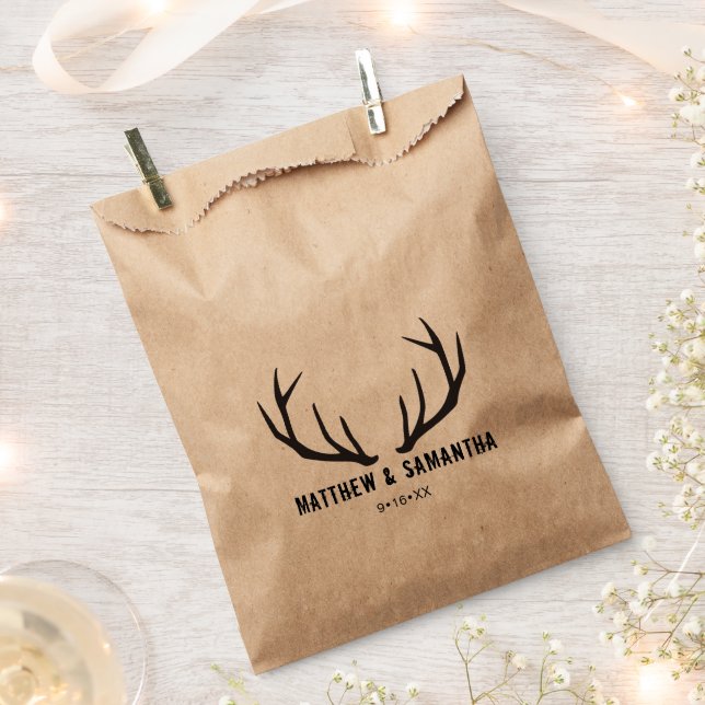 Sacolinha Saco de Favor de Casamento | Antler de Cervo Rústi (Cortado)