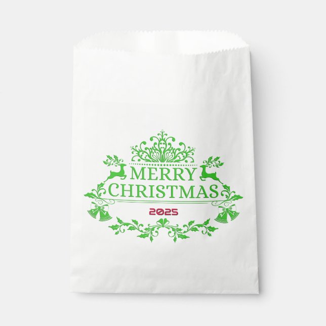 Sacolinha Saco de Favor de Natal com Emblema Verde (Frente)