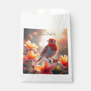 Sacolinha Saco de Favor Floral de Pássaro Laranja