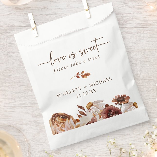 Sacolinha Saco de Favor Outono Rústico (Rustic White Fall Botanical Love Is Sweet Favor Bag by Painted Paperie
)