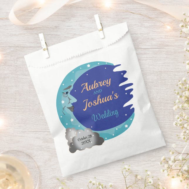 Sacolinha Saco de favores de casamento personalizado na lua (Cortado)