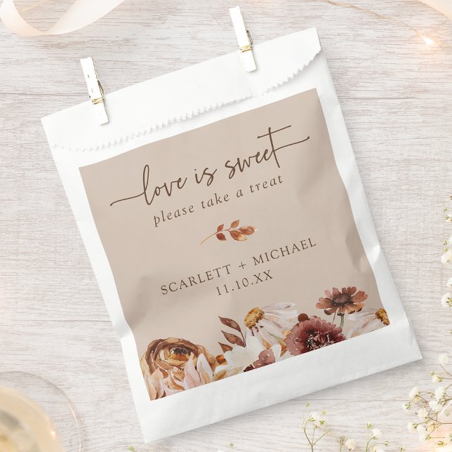 Sacolinha Saco de Favoritos de Outono Doce Amor Rústico (Classic Rustic Fall Floral Love Is Sweet Fall Favor Bag by Painted Paperie
)