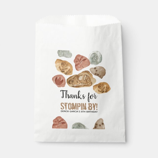 Sacolinha Saco de festa de aniversário do Dinossauro fóssil (Frente)