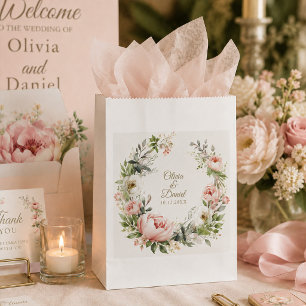 Sacolinha Sacos de Favor de Casamento Rosa e Peônia Bege