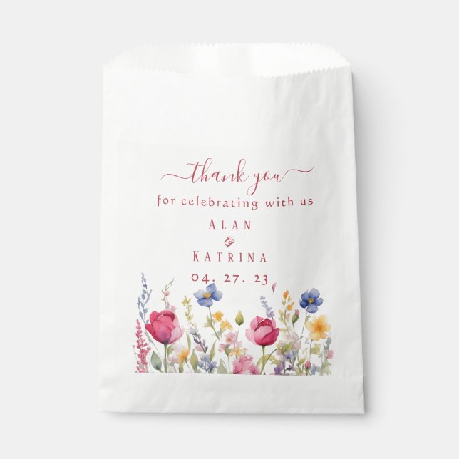 Sacolinha Sacos de Favor de Jardim Boho de Flores Silvestres (Frente)