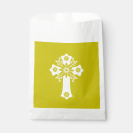 Sacolinha Sacos de Favor Floral Cruz Batismo Amarelo