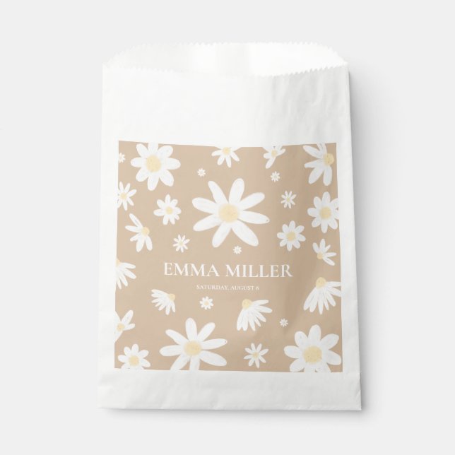 Sacolinha Sacos de favores de flores de margarida bege (Frente)