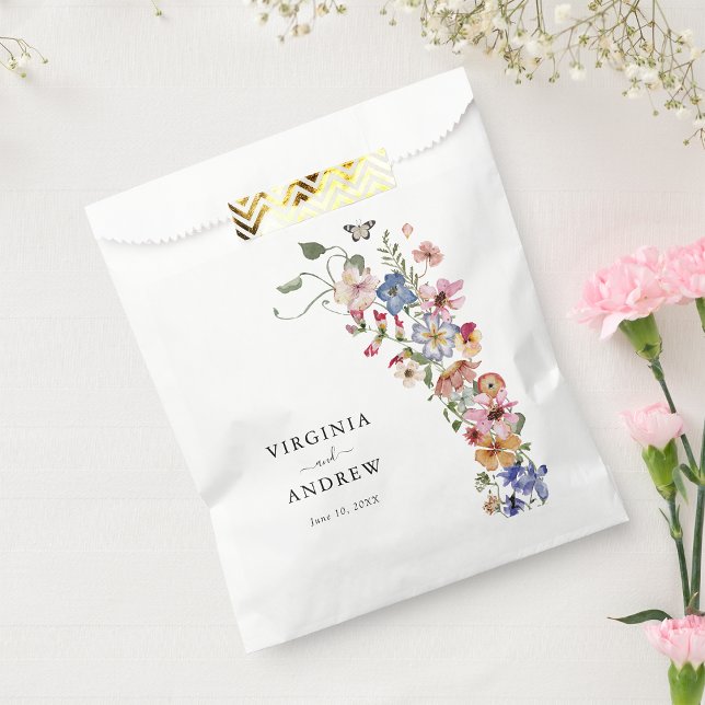 Sacolinha Sacos de Lembranças de Casamento com Flores Silves (Boho Colorful Wildflower Wedding Favor Bags with Butterfly by Painted Paperie
)