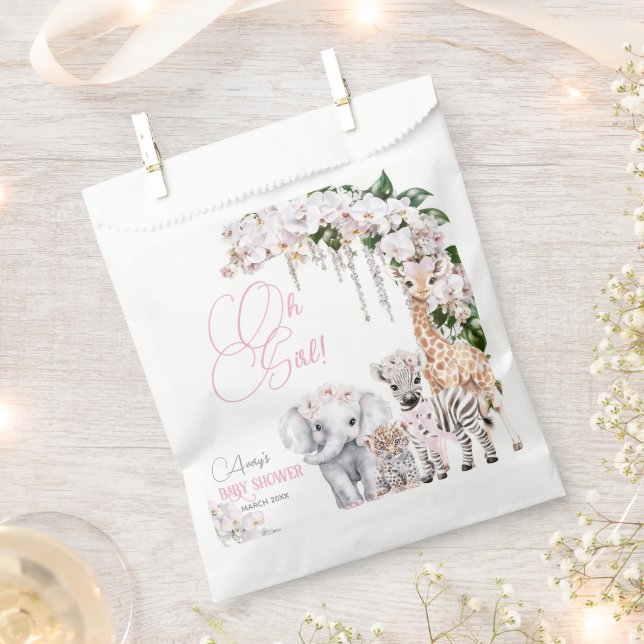 Sacolinha Safari Animal Tropical Flor, Chá de fraldas Rosa (Cortado)