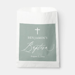Sacolinha Sage Green Cross Boy Baptism Favor Bolsas