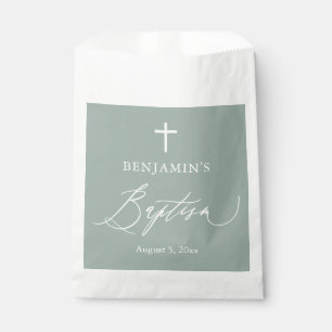 Sacolinha Sage Green Cross Boy Baptism Favor Bolsas