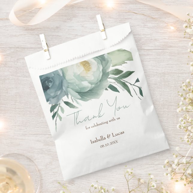 Sacolinha Sage Green Floral Wedding Favor Bag (Cortado)