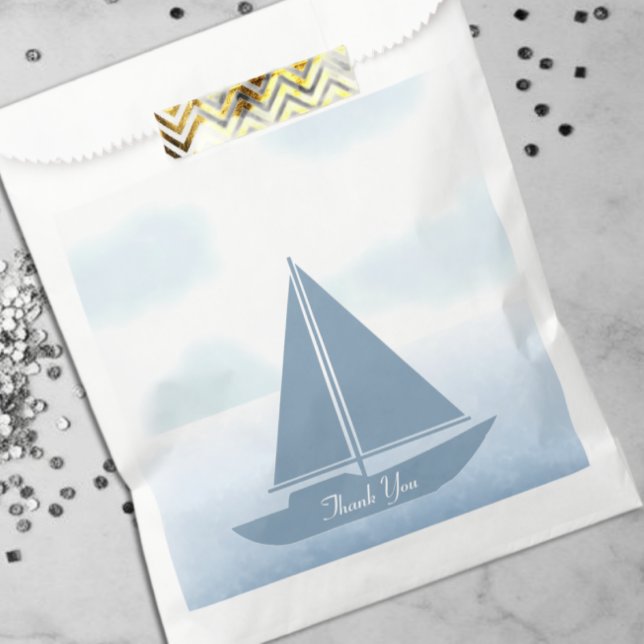 Sacolinha Sailboat Blue Watercolor Boy Baby Shower (Criador carregado)