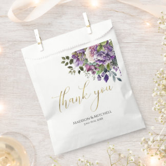 Sacolinha Script Dourado do Buquê de Aquarela Violeta Roxo