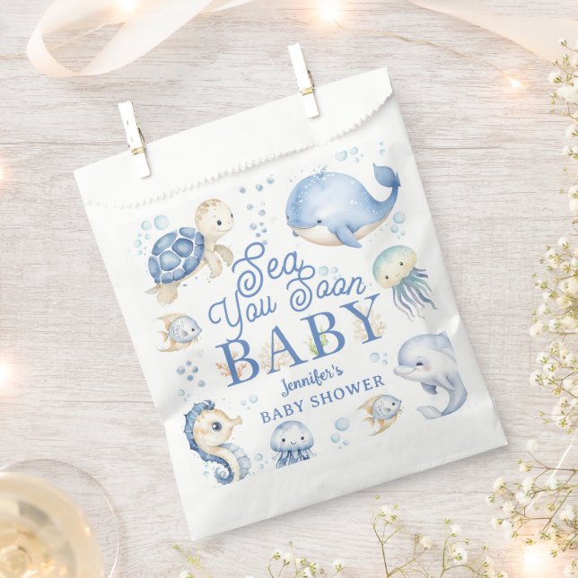 Sacolinha Sea You Soon Baby Shower Boy Blue Ocean (Cortado)