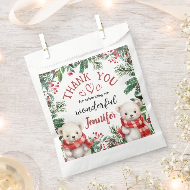 Sacolinha Segundo aniversário de Natal do Urso Polar Bonito (Cortado)