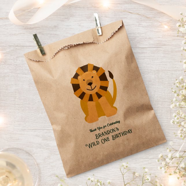 Sacolinha Selva de Festa de aniversário Selvagem de Um Leão  (Cortado)