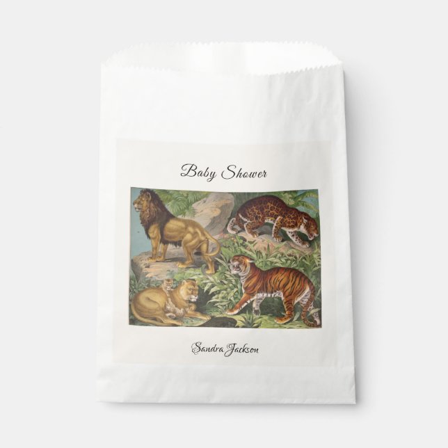 Sacolinha Selva de gatos leões Chá de fraldas neutro por sex (Frente)