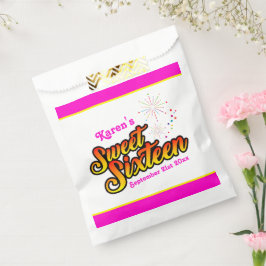 Sacolinha Seu nome e data rosa e amarelo doce dezesseis