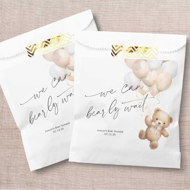 Sacolinha Sexo Bprecoce Neutro Esperar Chá moderno (Beige, We Can Bearly wait, Gender Neutral baby SHower favor bag,)