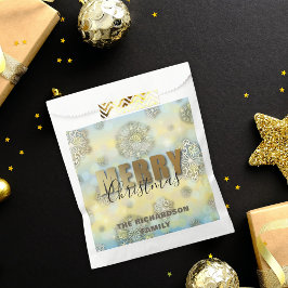 Sacolinha Shiny Filigree Snowflakes Dourado Feliz Natal