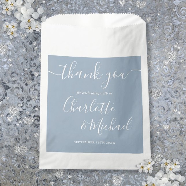 Sacolinha Signature Script Wedding Dusty Blue Obrigado (Signature Script Wedding Dusty Blue Thank You Favor Bag)