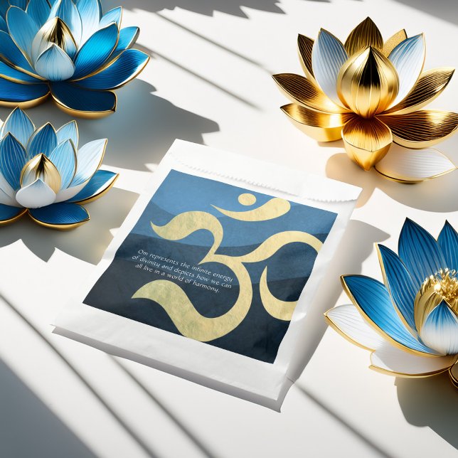 Sacolinha Símbolo Azul e Dourado OM do Instrutor de Meditaçã (Criador carregado)