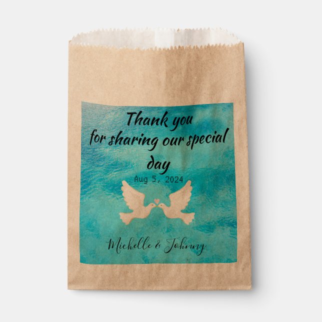 Sacolinha Simples bolsas. Tema de casamento. Doves, dorso az (Frente)