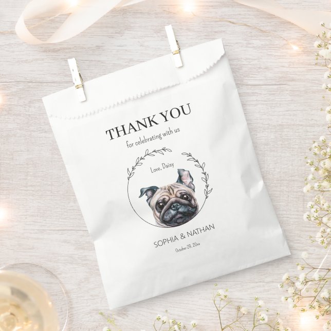Sacolinha Simples Casamento De Pug Obrigado A Favor Bag (Cortado)