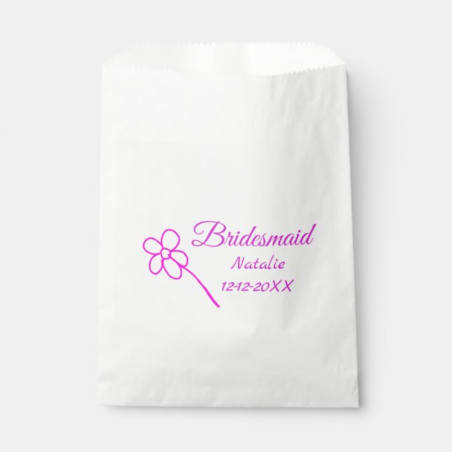 Sacolinha Simples minimal rosa damas de honra adicionar nome (Frente)