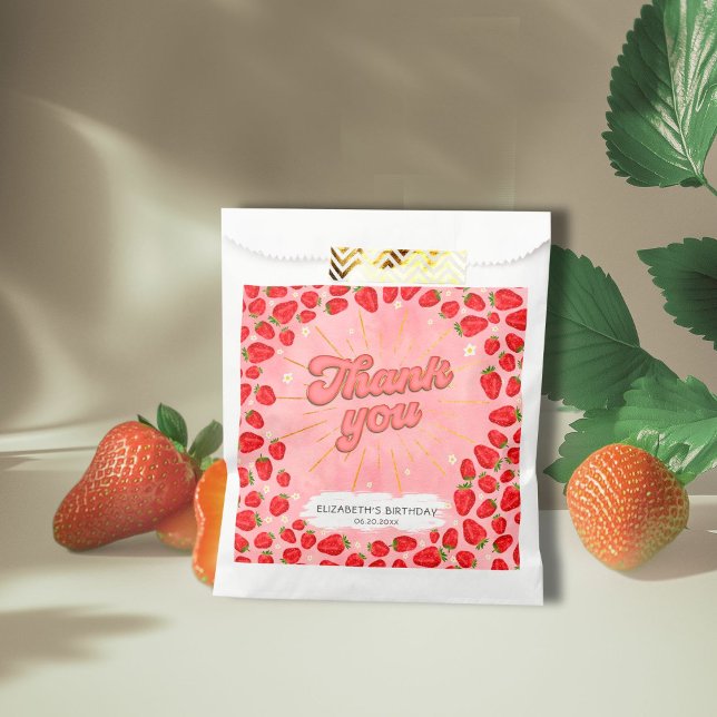 Sacolinha Simples PInk Obrigado Festa de Morango Vermelho Fl (Criador carregado)