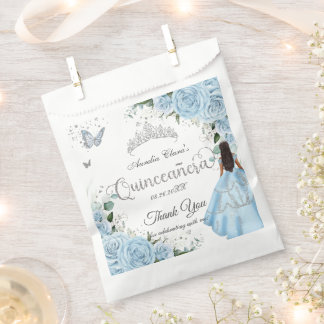 Sacolinha Sky Blue Floral Princesa Vestido Prata Quinceañera