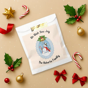 Sacolinha Snowman Holly Desejamos-Lhe Alegria Feriado