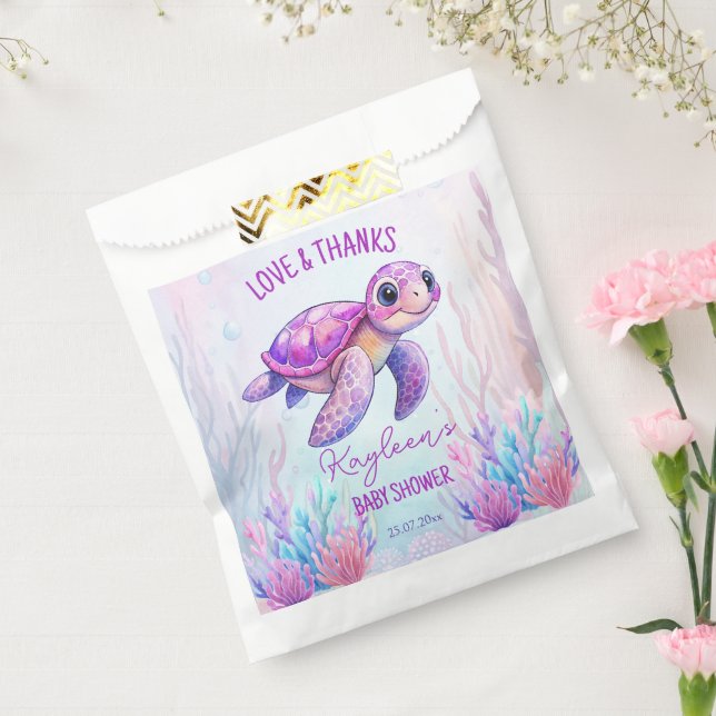 Sacolinha Sob o costume do chá de fraldas rosa da tartaruga  (Selado)