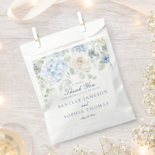 Sacolinha Sobremesa de casamento de hortênsia floral azul