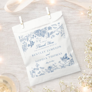 Sacolinha Sobremesa de casamento floral azul Toile De Jouy