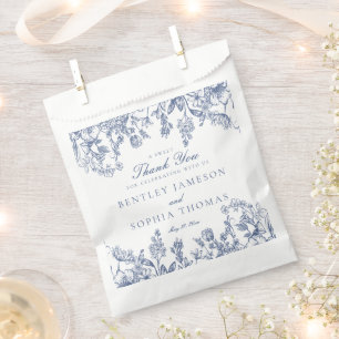 Sacolinha Sobremesa de casamento floral em Chinoiserie azul