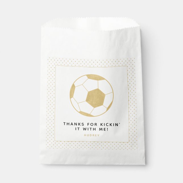Sacolinha Soccer Party - Favor Personalizado Bag Dourado e B (Frente)