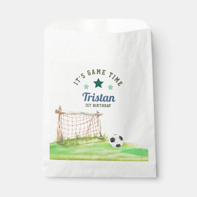 Sacolinha Soccer Rookie “It’s Game Time” First Birthday (Frente)